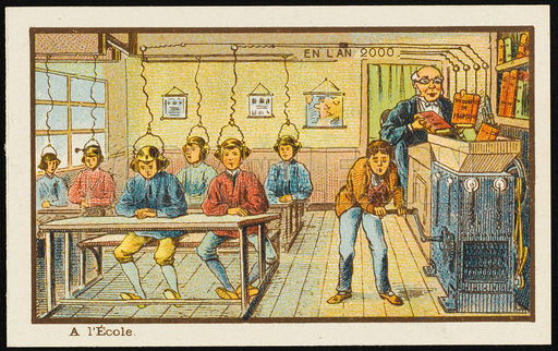 Futuristic teaching machine in a classroom