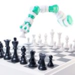 An industrial robot playing chess