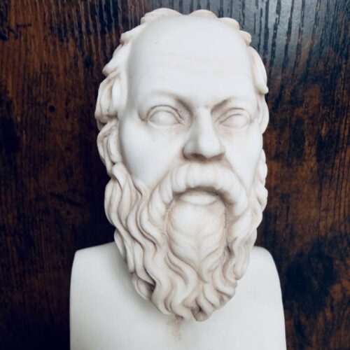 Bust of Socrates with unseeing eyes, symbolizing ignorance, humility, and the limits of human knowledge.