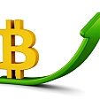 Symbol of bitcoin and growing arrow graph isolated on  white background