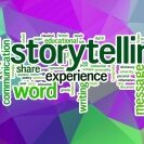 Storytelling word cloud concept with abstract background