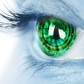 eye iris and green  electronic circuit
