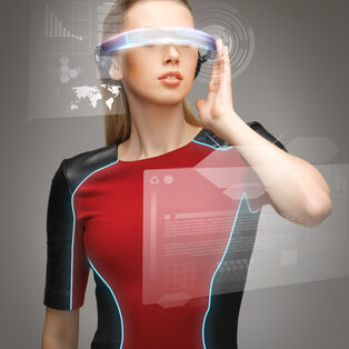 picture of beautiful woman with futuristic glasses